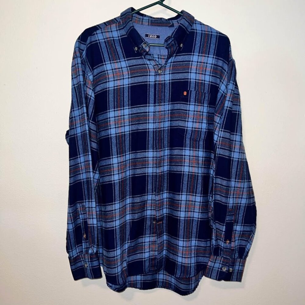 IZOD Flannel Button-Down Long Sleeved Shirt - Size Large